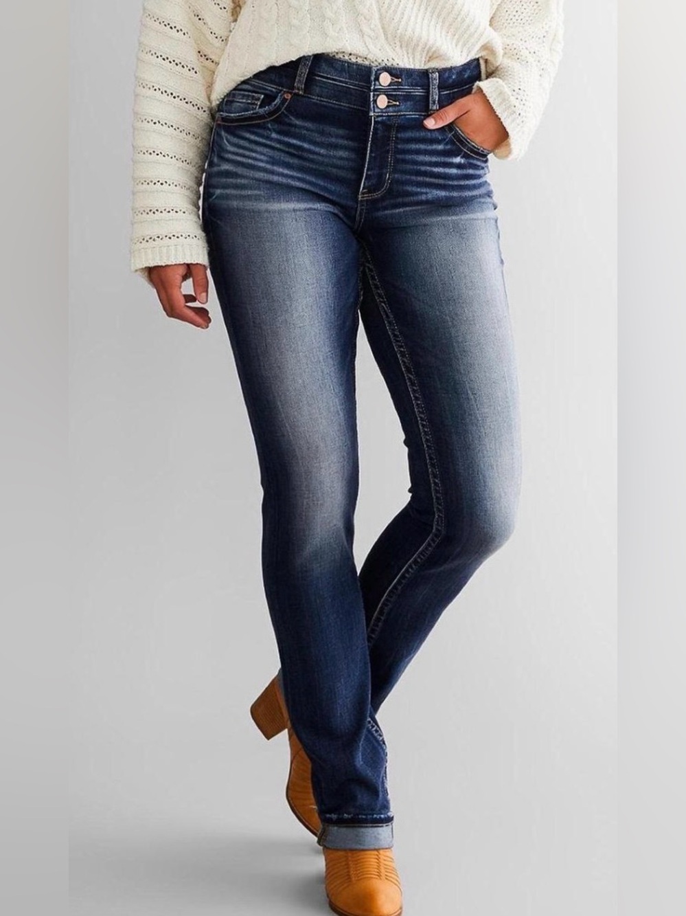 BKE Gabby Curvy Fit High Rise Straight Leg Jeans Dark Wash 34x30 Womens preowned